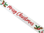 3m x White Merry Christmas Ribbon (15mm) with Holly & Berries 55115