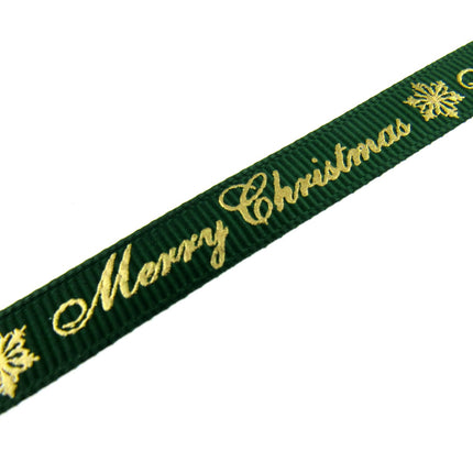 Merry Christmas Grosgrain Ribbon Snowflake 9mm - x 3m Length Red or Green 55098