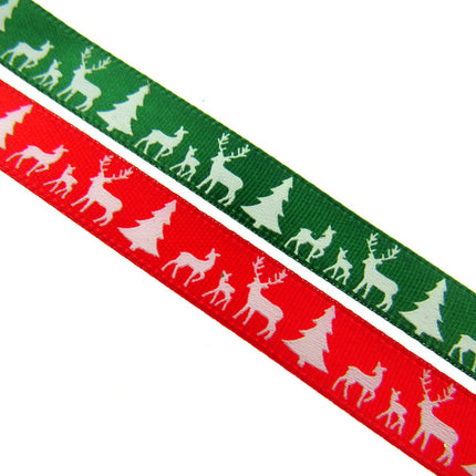 Reindeer Christmas Ribbon - 10mm - 10m Scandi Theme - Red or Green - 55111 - ThreadandTrimmings