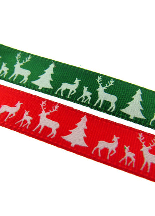 Reindeer Christmas Ribbon - 10mm - 10m Scandi Theme - Red or Green - 55111 - ThreadandTrimmings