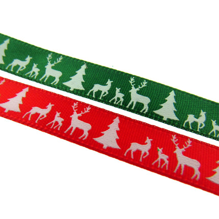 Reindeer Christmas Ribbon - 10mm - 10m Scandi Theme - Red or Green - 55111 - ThreadandTrimmings