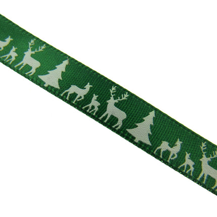 Reindeer Christmas Ribbon - 10mm - 10m Scandi Theme - Red or Green - 55111 - ThreadandTrimmings
