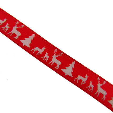 Reindeer Christmas Ribbon - 10mm - 10m Scandi Theme - Red or Green - 55111 - ThreadandTrimmings