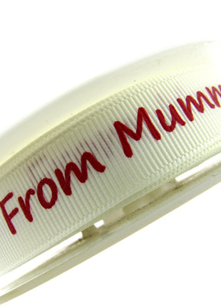 3m x "From Mummy" & "From Daddy" 16mm Wide on Cream Grosgrain Ribbon 54555