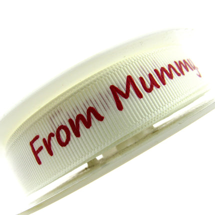 3m x "From Mummy" & "From Daddy" 16mm Wide on Cream Grosgrain Ribbon 54555