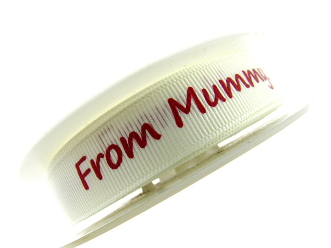 3m x "From Mummy" & "From Daddy" 16mm Wide on Cream Grosgrain Ribbon 54555