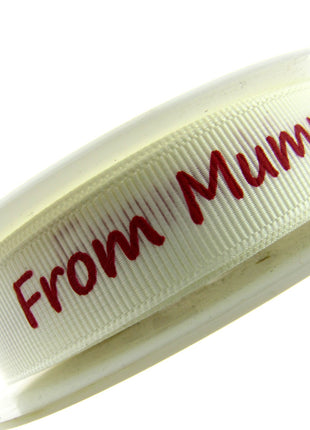 3m x "From Mummy" & "From Daddy" 16mm Wide on Cream Grosgrain Ribbon 54555