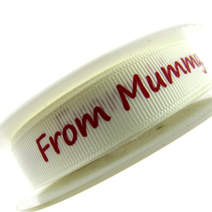 3m x "From Mummy" & "From Daddy" 16mm Wide on Cream Grosgrain Ribbon 54555
