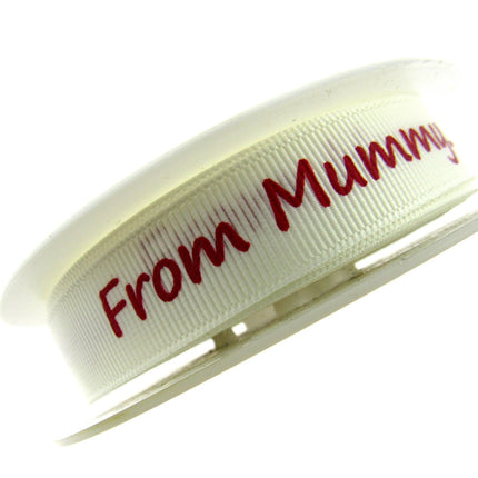 3m x "From Mummy" & "From Daddy" 16mm Wide on Cream Grosgrain Ribbon 54555