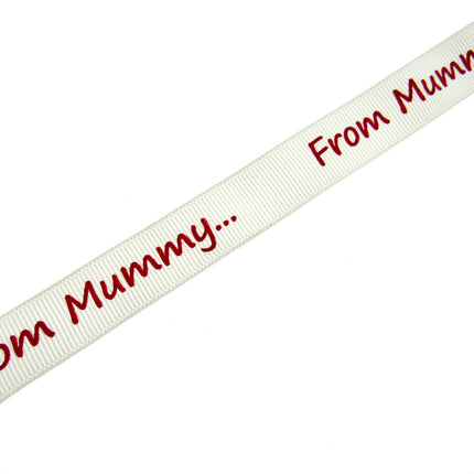 3m x "From Mummy" & "From Daddy" 16mm Wide on Cream Grosgrain Ribbon 54555