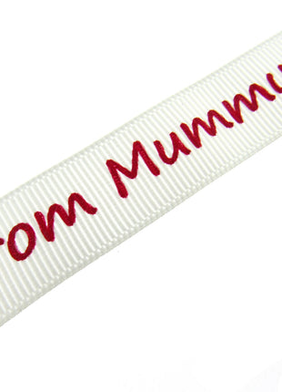 3m x "From Mummy" & "From Daddy" 16mm Wide on Cream Grosgrain Ribbon 54555