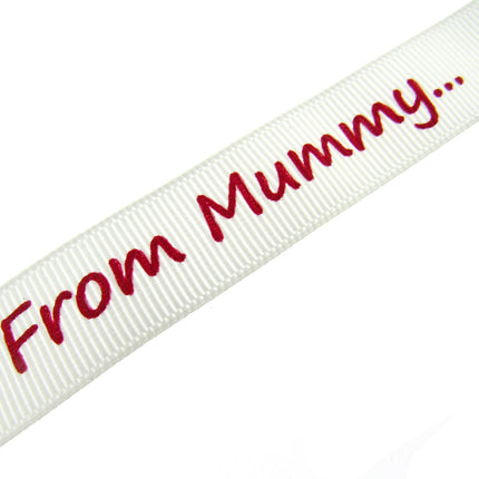 3m x "From Mummy" & "From Daddy" 16mm Wide on Cream Grosgrain Ribbon 54555