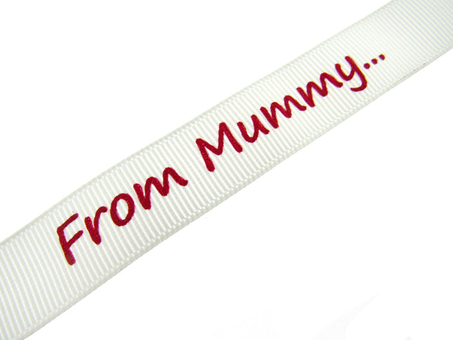 3m x "From Mummy" & "From Daddy" 16mm Wide on Cream Grosgrain Ribbon 54555