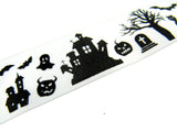 3m x White Halloween Ribbon with Haunted House, Witches & Tombstone 25mm  55084