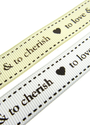Wedding Ribbon  "To Love & To Cherish" with Heart by Berties Bows x 3m BTB146