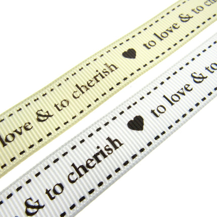 Wedding Ribbon  "To Love & To Cherish" with Heart by Berties Bows x 3m BTB146