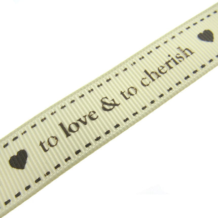 Wedding Ribbon  "To Love & To Cherish" with Heart by Berties Bows x 3m BTB146