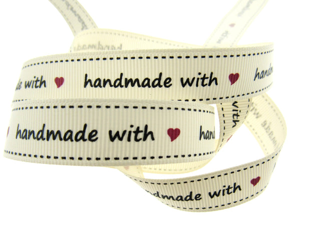 Bertie's Ivory "Handmade with Love Symbol" 16mm - Grosgrain -  BTB010