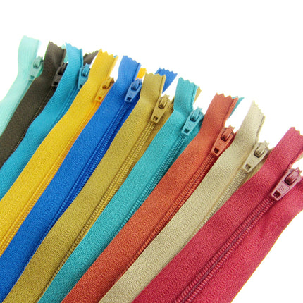 Nylon Closed End Zips - Egyptian Sample Mix - 10 Pack - 10 Sizes - 6" - 22" - ThreadandTrimmings