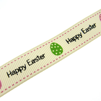 Easter Ribbon by Berties Bows- 3m x Cream Happy Easter Message with Eggs BTB080