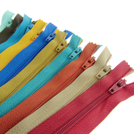 Nylon Closed End Zips - Egyptian Sample Mix - 10 Pack - 10 Sizes - 6" - 22" - ThreadandTrimmings