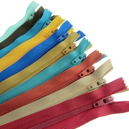 Nylon Closed End Zips - Egyptian Sample Mix - 10 Pack - 10 Sizes - 6" - 22" - ThreadandTrimmings