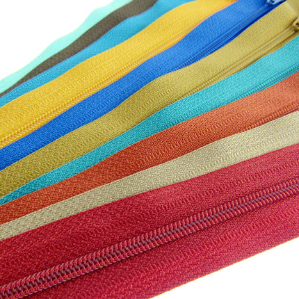Nylon Closed End Zips - Egyptian Sample Mix - 10 Pack - 10 Sizes - 6" - 22" - ThreadandTrimmings
