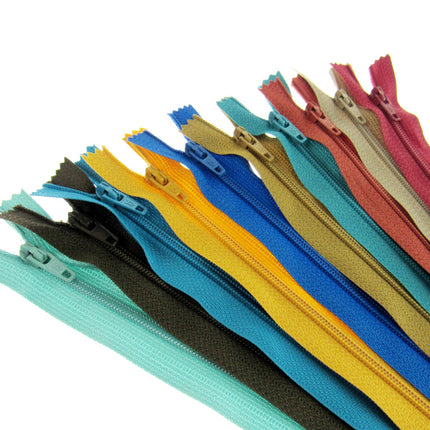 Nylon Closed End Zips - Egyptian Sample Mix - 10 Pack - 10 Sizes - 6" - 22" - ThreadandTrimmings