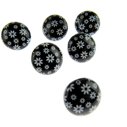 Round Black Daisy Shank Buttons with Daisy Print 15mm WB364424