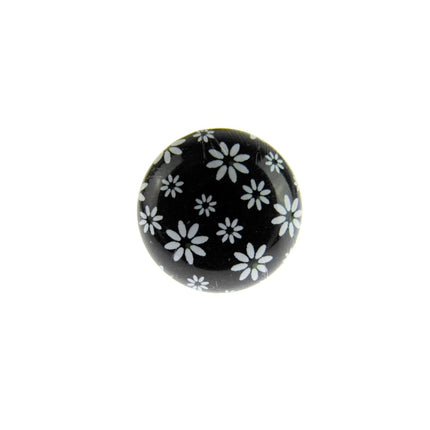 Round Black Daisy Shank Buttons with Daisy Print 15mm WB364424