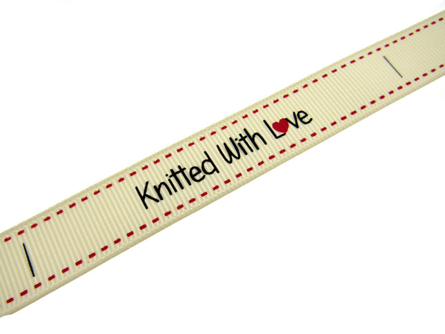 Bertie's  Ivory "Knitted with Love" 16mm - Grosgrain - BTB150 - ThreadandTrimmings
