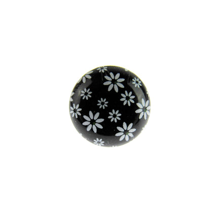 Round Black Daisy Shank Buttons with Daisy Print 15mm WB364424
