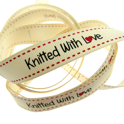 Bertie's  Ivory "Knitted with Love" 16mm - Grosgrain - BTB150 - ThreadandTrimmings