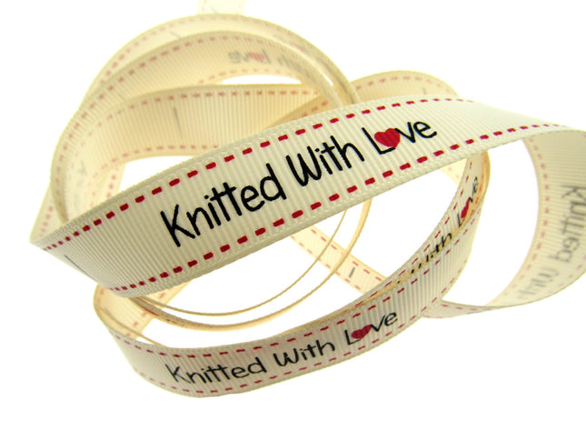 Bertie's  Ivory "Knitted with Love" 16mm - Grosgrain - BTB150 - ThreadandTrimmings