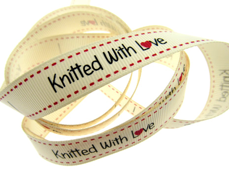 Bertie's  Ivory "Knitted with Love" 16mm - Grosgrain - BTB150 - ThreadandTrimmings