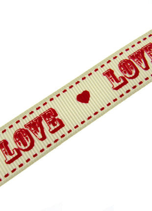 Valentines Ribbon by Berties Bows - 3m x Cream LOVE Message Red Heart  BTB084