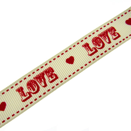 Valentines Ribbon by Berties Bows - 3m x Cream LOVE Message Red Heart  BTB084