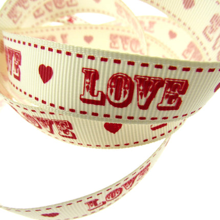 Valentines Ribbon by Berties Bows - 3m x Cream LOVE Message Red Heart  BTB084