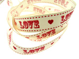 3m x Cream "LOVE with Red Heart" Valentines 16mm Ribbon by Berties Bows BTB084