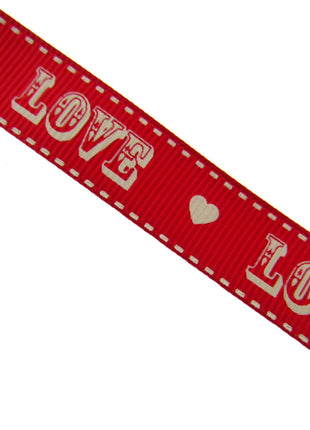 Red Valentines Ribbon by Berties Bows - 3m x RED LOVE Message with Heart BTB085