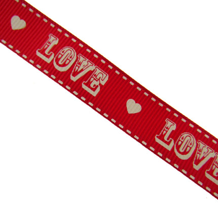 Red Valentines Ribbon by Berties Bows - 3m x RED LOVE Message with Heart BTB085