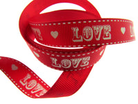 3m x RED "LOVE with White Heart" Valentines Ribbon by Berties Bows BTB085