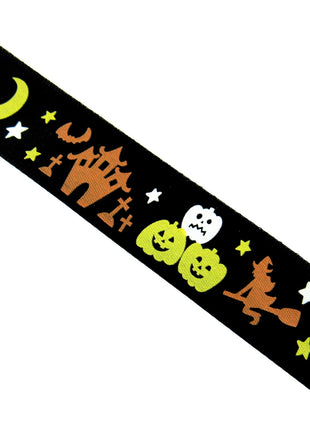 Black Satin Halloween Ribbon Graveyard & Flying Witch - 3m x 25mm - 55027