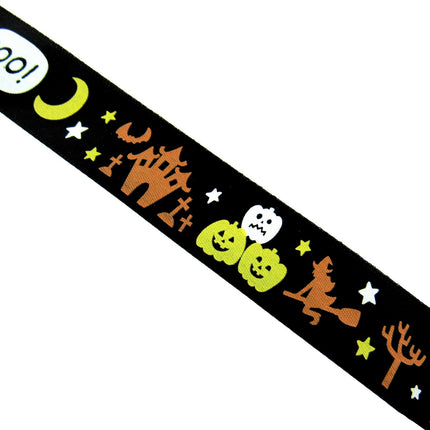 Black Satin Halloween Ribbon Graveyard & Flying Witch - 3m x 25mm - 55027