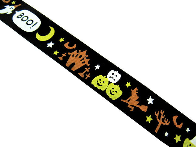 Black Satin Halloween Ribbon Graveyard & Flying Witch - 3m x 25mm - 55027