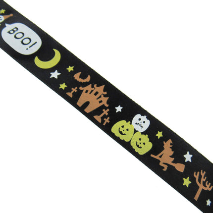 Black Satin Halloween Ribbon Graveyard & Flying Witch - 3m x 25mm - 55027