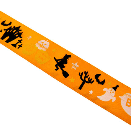 Orange Satin Halloween Ribbon With BOO, Ghosts & Flying Witch -3m x 25mm - 55028