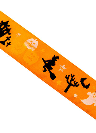 Orange Satin Halloween Ribbon With BOO, Ghosts & Flying Witch -3m x 25mm - 55028