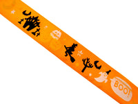Orange Satin Halloween Ribbon With BOO, Ghosts & Flying Witch -3m x 25mm - 55028