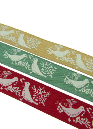 Christmas Turtle Dove Ribbon by Berisfords - 3m Length - 15mm Wide - Peace